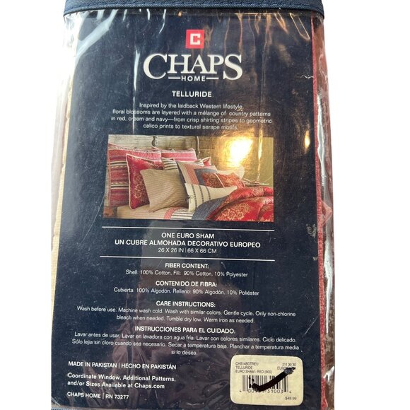 Chaps Home Telluride Euro Sham Red 26" X 26" Southwestern Decorative Bedding - Picture 2 of 2